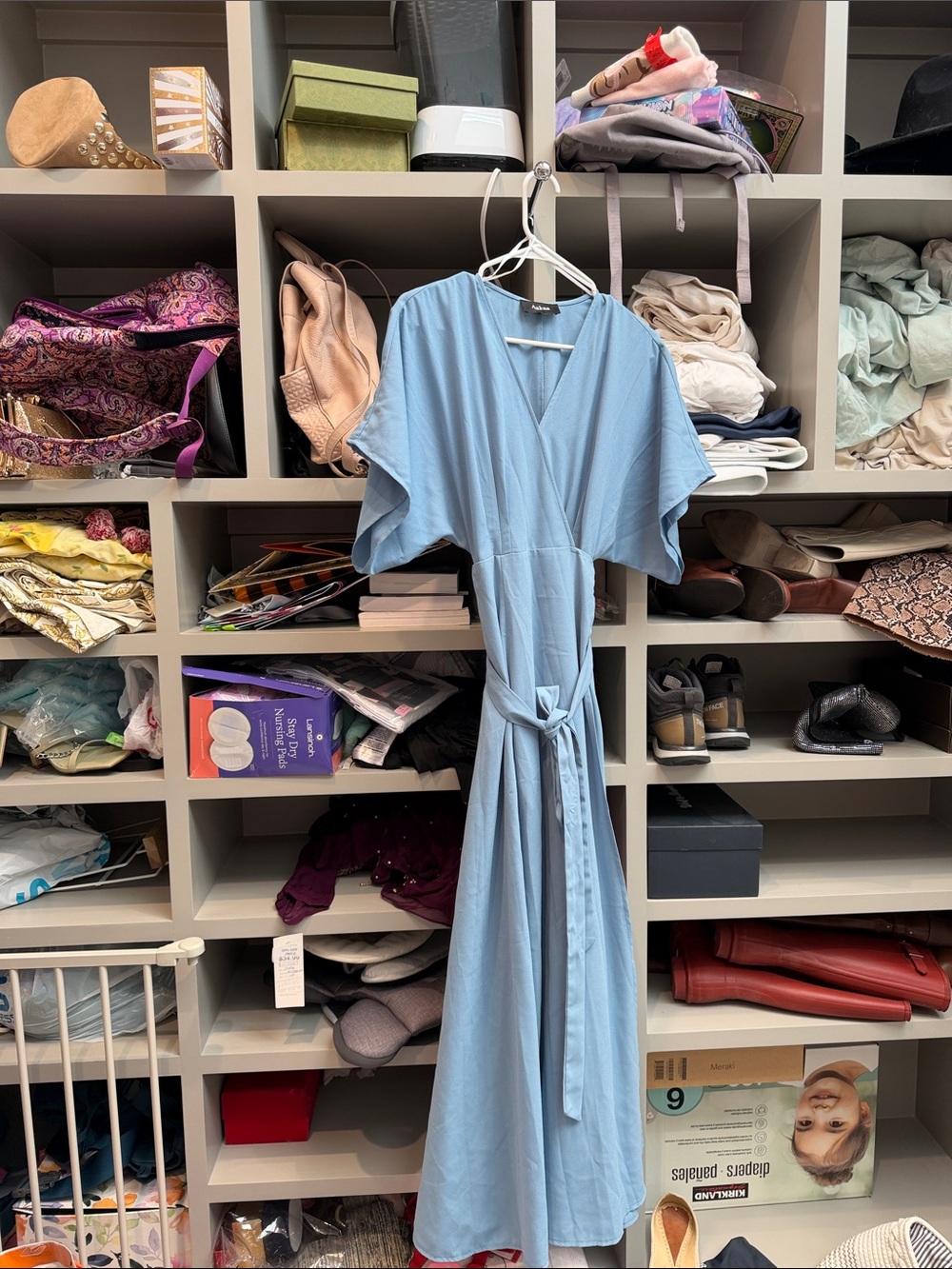 Aakaa Dusty Blue Maxi Wrap Dress